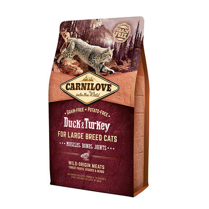 CarniLove Duck & Turkey for Large Breed Cats беззерновой корм з качкою та індичкою для великих кішок (2 кг), фото 2