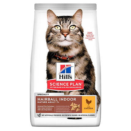 Hills (Хіллс) Mature Adult 7+ Hairball Indor сухий корм для старіючих домашніх кішок (1,5 кг), фото 2
