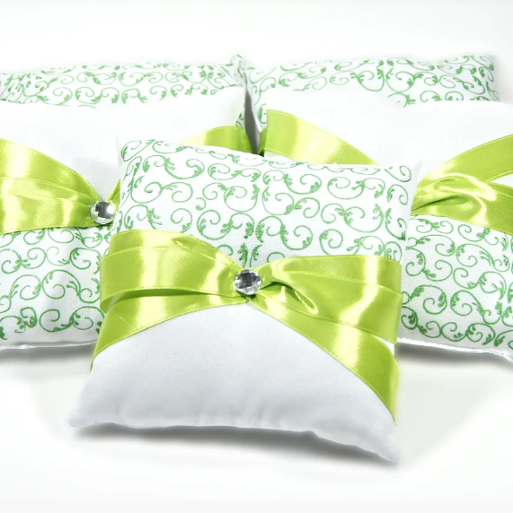 🔥 Розпродаж! Весільна Подушечка для Обручок 16х16 см ручної роботи, Зелена