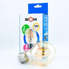 Декоративна Світлодіодна Лампа BIOM Filament А60 8W цоколь E27 2350К (бронзове скло), фото 5