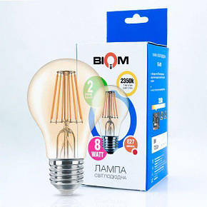 Декоративна Світлодіодна Лампа BIOM Filament А60 8W цоколь E27 2350К (бронзове скло), фото 3