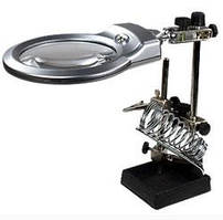 Тримач Третя Рука з підсвіткою і підставкою для паяльника MG 16129-A 90 мм 2X, 21 мм. 6Х