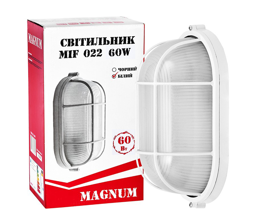 Світильник настінно-стельовий MAGNUM MIF 022 60W E27 білий овал з решіткою