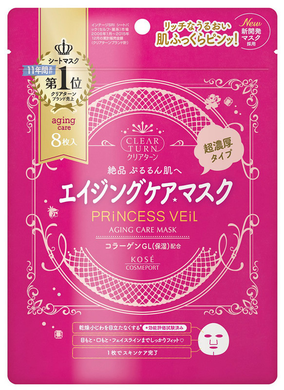 KOSE Clear Turn Princess Veil Aging Care Mask Зволожуюча маска антивіковий догляд, 8 шт, фото 1