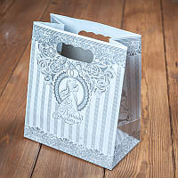 Пакет для каравая и сладостей с серебряным орнаментом, коробочка для свадебного каравая (арт. C-0041)