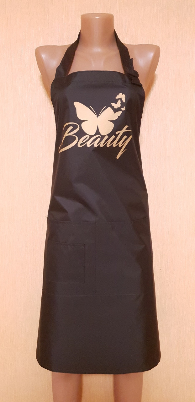 Фартух чорний для перукаря BEAUTY подовжений. Фартух для майстра манікюру. Розмір 85×80 см.