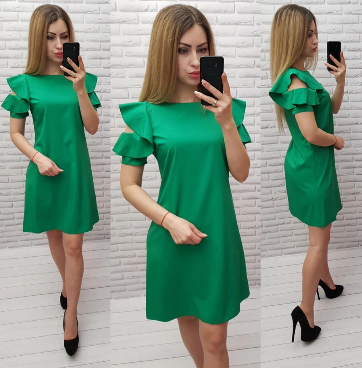 Плаття з рюшами на плечі арт. 783 зелений / зелений / трава