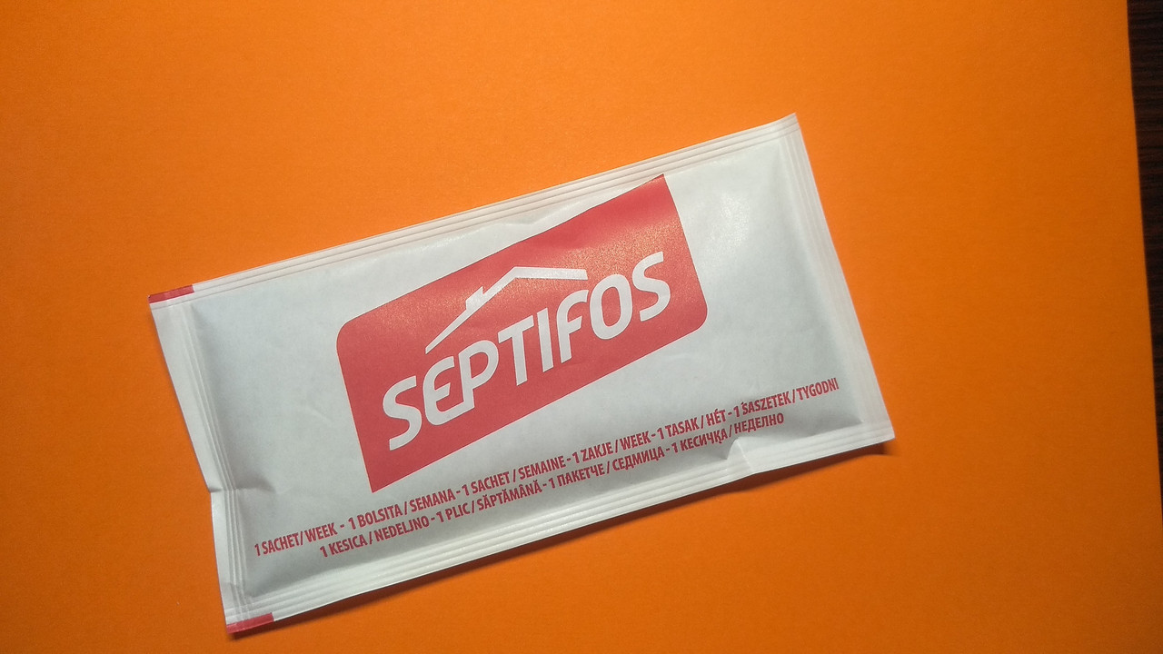 Біоактиватор Septifos 36g. пакет Септифос 36 грам для септика, вуличних туалетів, вигрібних ям, каналізацій