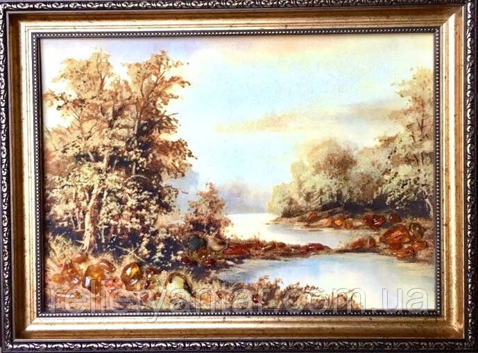 Картина пейзаж природа з бурштину Річка, пейзаж картина з бурштину Ріка 30x40 см
