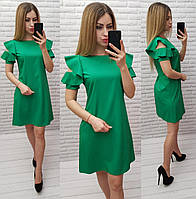 Платье с рюшами на плече арт. 783 зеленое / зеленый / трава