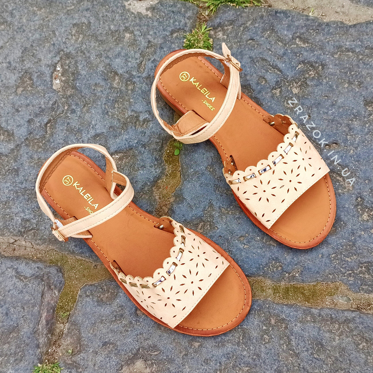 Сандалі Шльопанці босоніжки на застібці на плоскій підошві літні руді коричневі, бежеві
