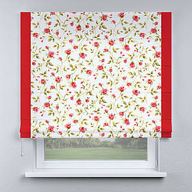 Римська фото штора біла червоні квіточки з кантом червоним. Безкоштовна доставка.
