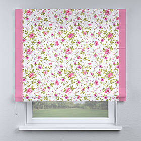 Римська фото штора біла квіточки рожеві з кантом рожевим. Безкоштовна доставка.