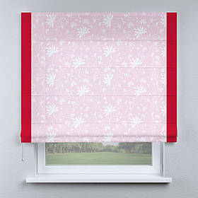 Римська фото штора рожева квіти білі з кантом червоним. Безкоштовна доставка.