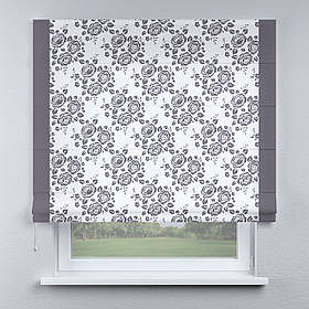Римська фото штора біла квіти сірі з кантом сірим. Безкоштовна доставка.