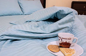 Двоспальне постільна білизна страйп-сатин Luxury блакитного забарвлення