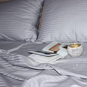 Двоспальне постільна білизна страйп-сатин Luxury сірий