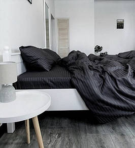 Двоспальне постільна білизна страйп-сатин Luxury чорне