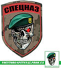 Шеврон військовий Спецназ череп у зеленому береті на тлі пікселя мм14 (morale patch), фото 2