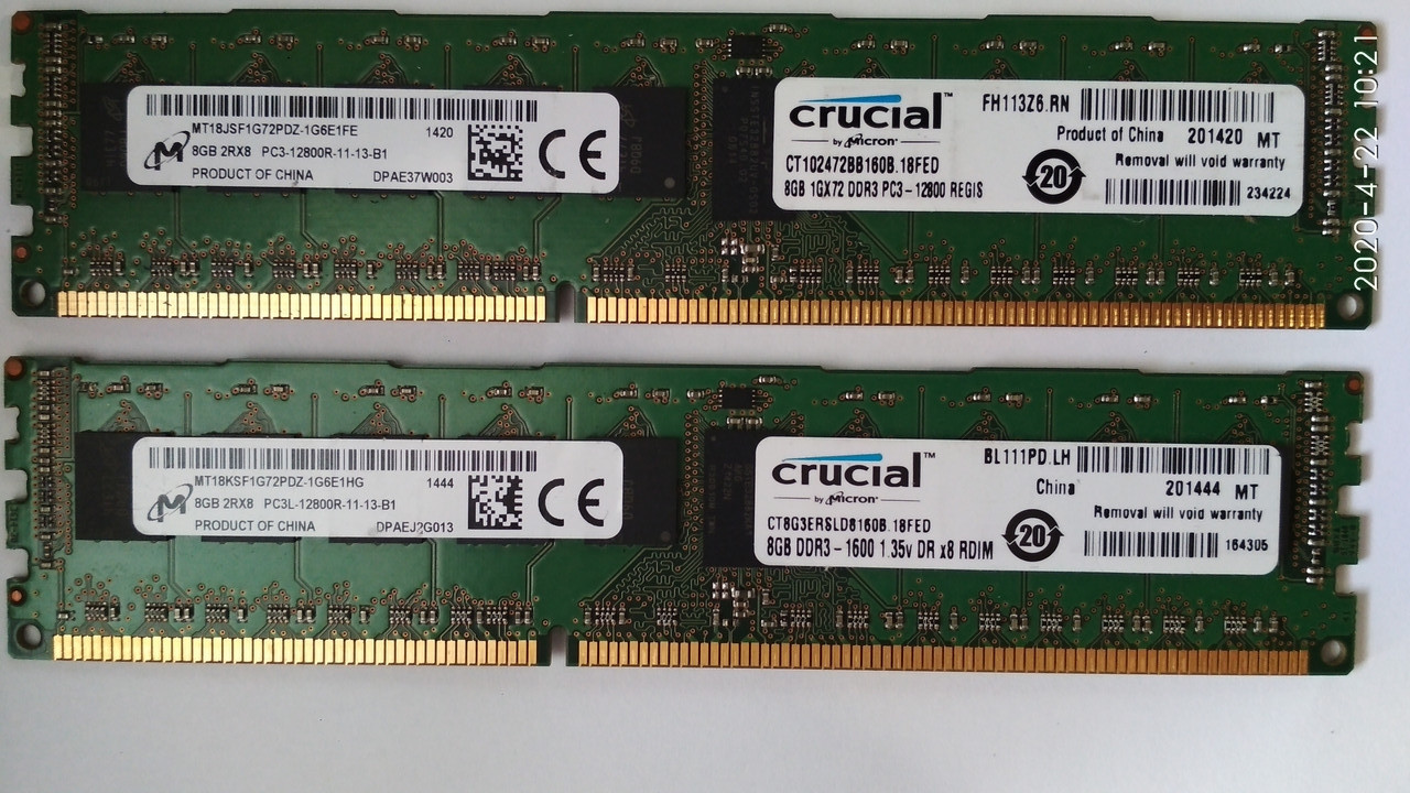16 gb 2x8gb DDR3 1600 Crucial PC3 12800R REG ECC RAM Серверна пам'ять