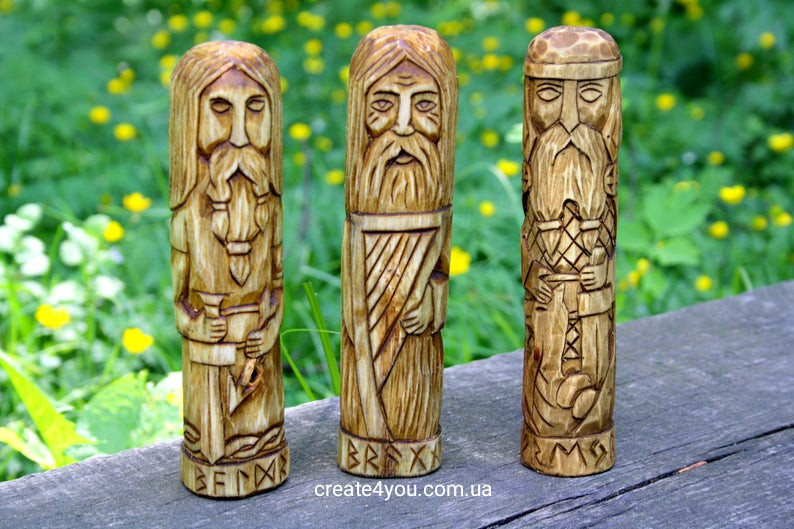 Скандинавські боги - ФРЕЙР, БАЛДЕР і БРАГІ. Дерев’яні боги. 15 см