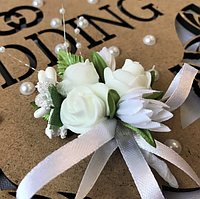 Шик! Весільна якісна Бутоньєрка для Нареченого, Біла №102