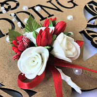 Шик! Красива бутоньєрка на весілля для нареченого, Червона №103