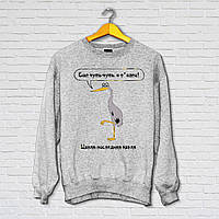 Жіночий світшот з оригінальним принтом Push IT Чапля - остання крапля "Ще трохи, і - п*здец!" XS, Сірий