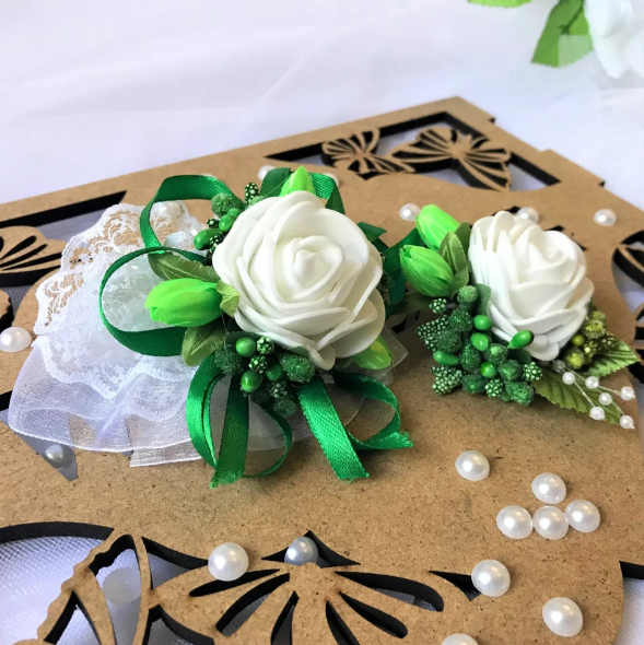 Шик! Весільний комплект Бутоньєрок для Свідків, Зелений №2