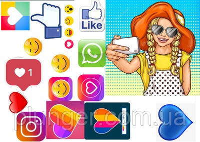 Вафельна картинка для кондитерских виробів Likee, Instagram (лист А4) 9, фото 1