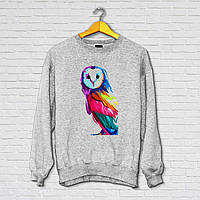 Жіночий світшот з оригінальним принтом Push IT "Різнокольорова сова" XS, Сірий