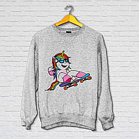 Жіночий світшот з оригінальним принтом Push IT "Одиноріжка" XS, Сірий