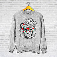 Жіночий світшот з оригінальним принтом Push IT Мавпа в окулярах S, Сірий