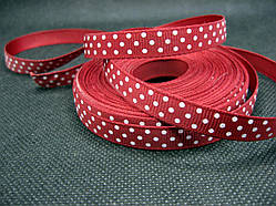 Стрічка репсова, білі цятки на бордовому тлі, 10 мм