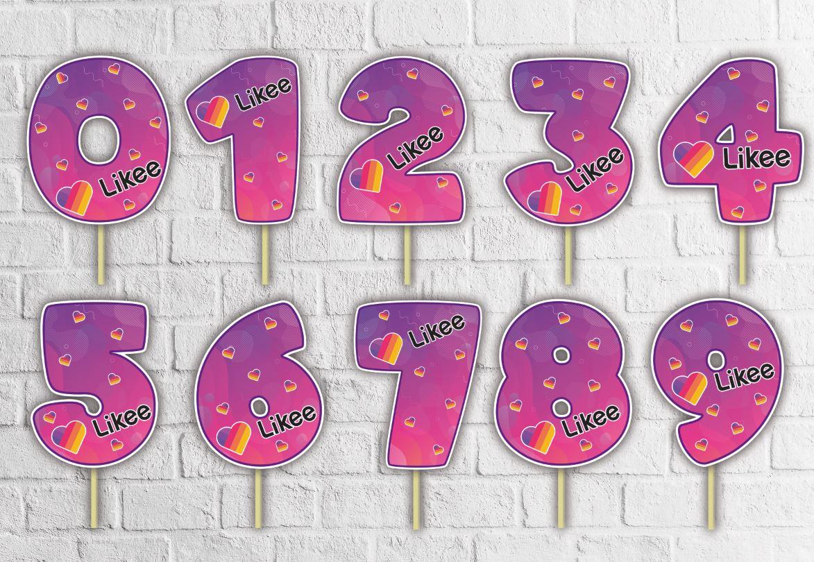 Топпер-цифра (від 0 до 10см цифра) вирубка "Лайки" (1шт)(КАРТОН)-