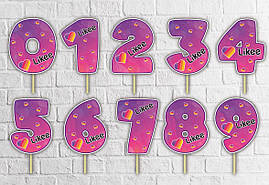 Топпер-цифра (від 0 до 10см цифра) вирубка "Лайки" (1шт)(КАРТОН)-