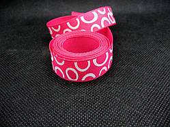 Стрічка репсова, білі еліпси на яскраво-рожевому тлі, 16 мм