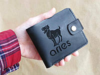 Шкіряний гаманець з гравіюванням Знаку Зодіака, кошелек с гравировкой знака Зодиака, іменний гаманець Овен