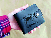Шкіряний гаманець з гравіюванням Знаку Зодіака, кошелек с гравировкой знака Зодиака, іменний гаманець Рак