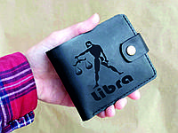 Шкіряний гаманець з гравіюванням Знаку Зодіака, кошелек с гравировкой знака Зодиака, іменний гаманець Терези