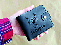 Шкіряний гаманець з гравіюванням Знаку Зодіака, кошелек с гравировкой знака Зодиака, іменний гаманець Скорпіон