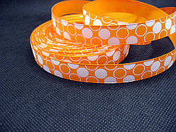 Стрічка репсова, білі кола на помаранчевому тлі, 16 мм