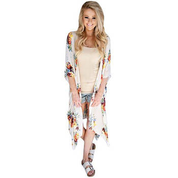 Ivory Floral Side Slit Boho Kimono   | Puls69