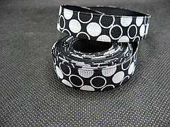 Стрічка репсова, білі кола на чорному тлі, 16 мм