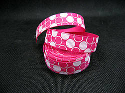 Стрічка репсова, білі кола на темно-рожевому тлі, 16 мм