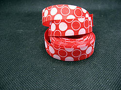 Стрічка репсова, білі кола на червоному тлі, 16 мм