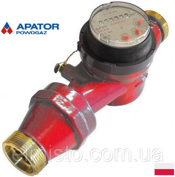 Водозчики Apator Powogaz JS-130-3,5 ГВ Ду-25 на гарячу воду одноструминні крильчасті сухоходи для будинків, фото 1