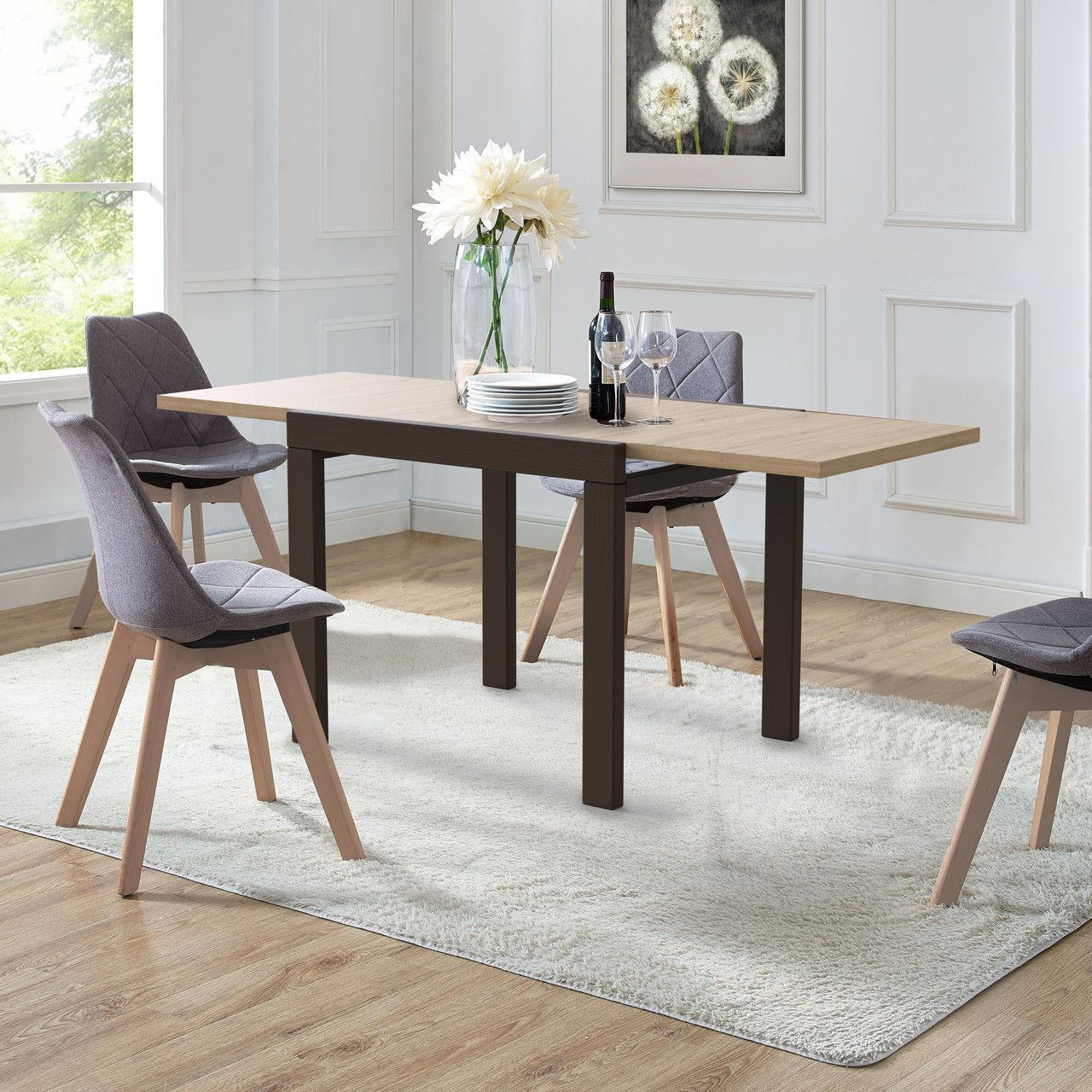 Стіл- слайдер обідній КОРС Neman, колір дуб сонома стільниця + венге ноги