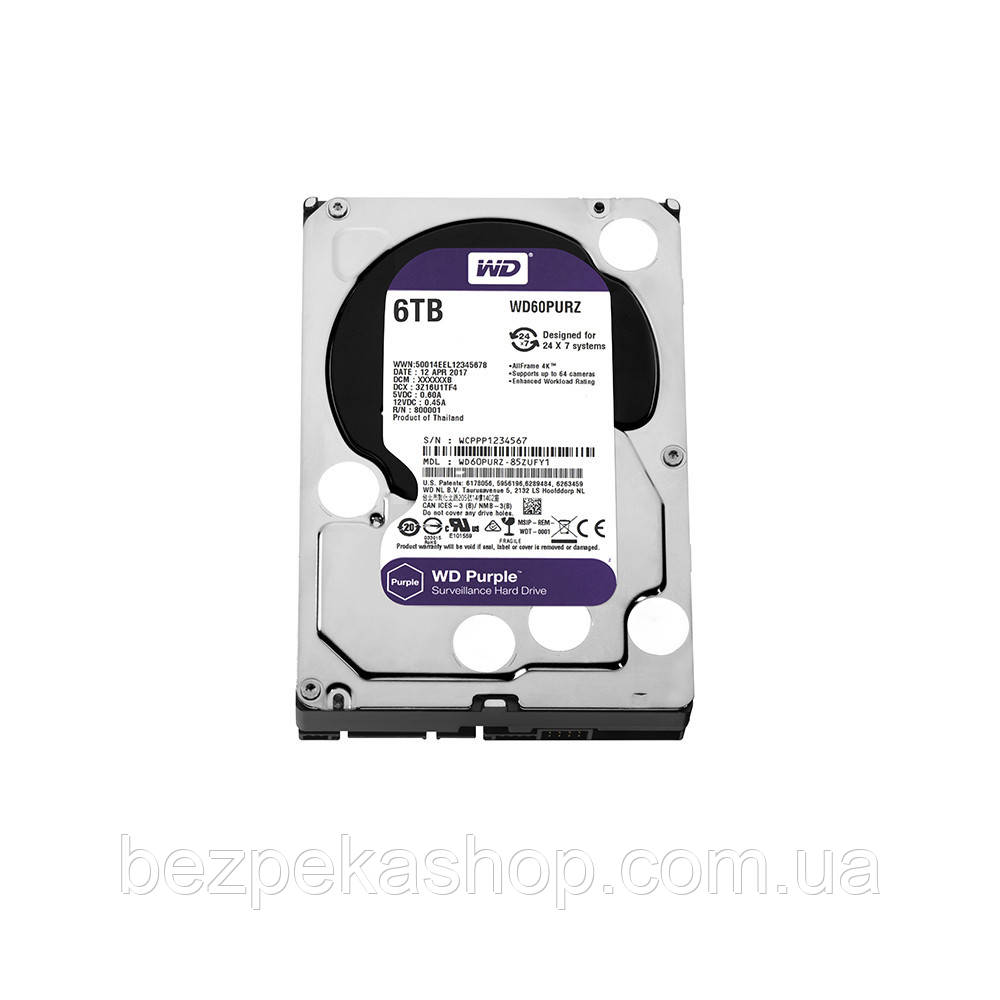 Жорсткий диск HDD AV WD Purple (3.5" 6 TB 64 MB 5400 RPM SATA 6 Gb/s) (WD60PURZ)