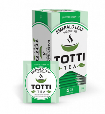 Чай зелений TOTTI Tea «Смарагдовий лист», пакетований, 25 шт по 2 р.